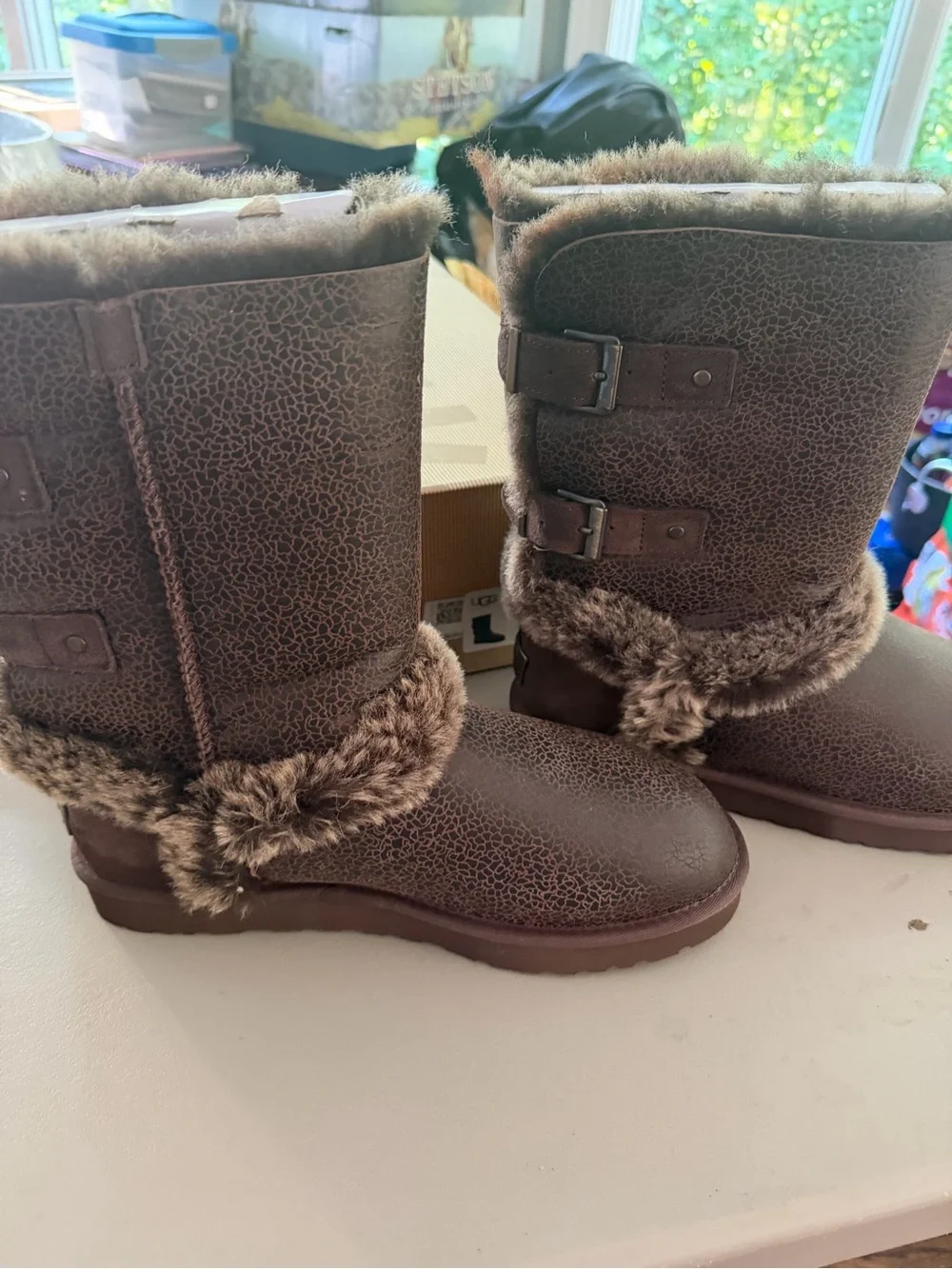 UGG Women's Chocolate Brown Shearling-Trim Winter Boots